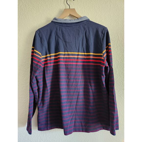 Vintage L.L Bean Men's Collared Rugby Stripped Pullover Shirt-Lg Petite - Picture 2 of 7